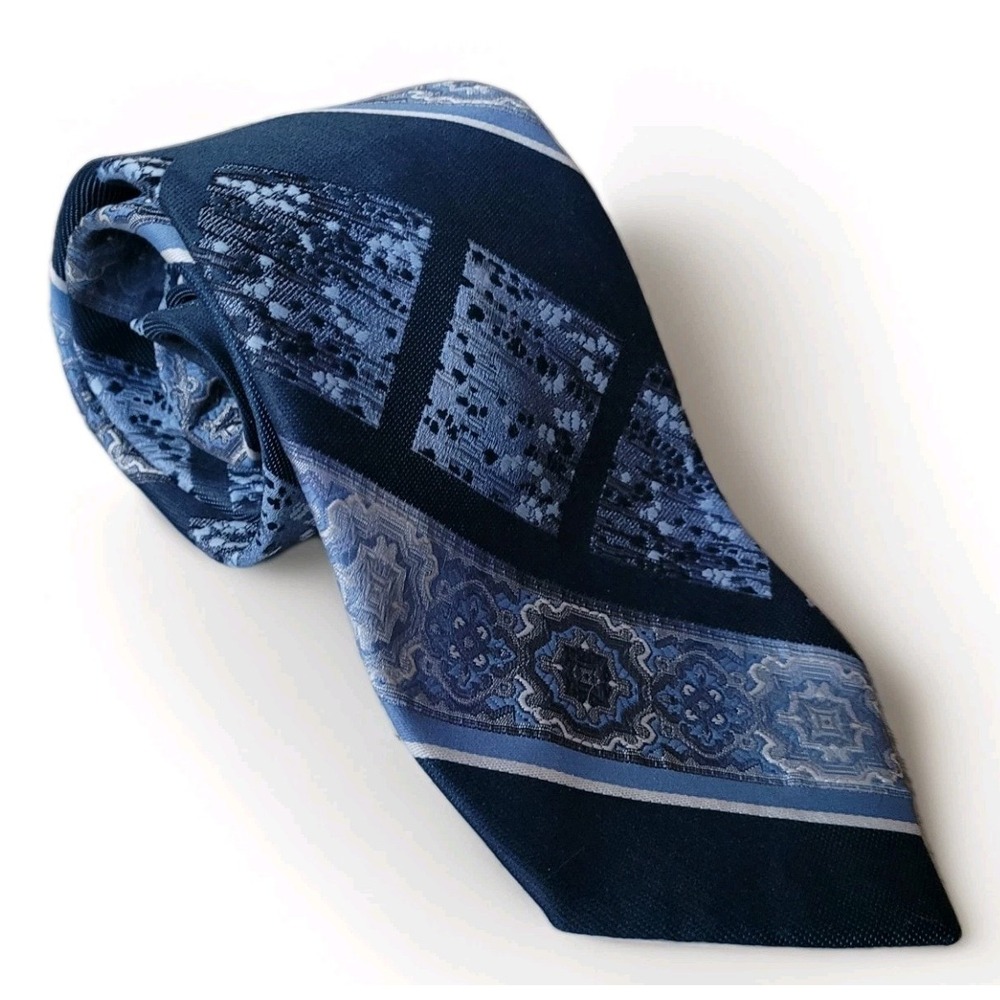 Vintage 70s Ram Tie Makers Striped Paisley Psychedelic Mens Necktie Blue Hipster